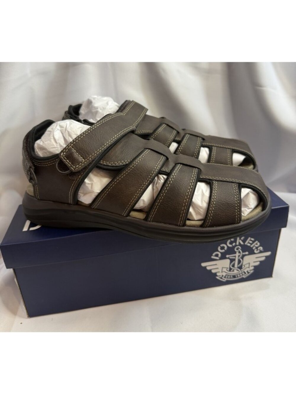Dockers Men's 10 M Byrd Closed Toe Sandals Dark Brown Fisherman Shoes NEW